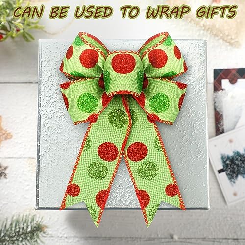Lyrow 16 Pcs Large Christmas Bows Polka Dot Christmas Tree Bow