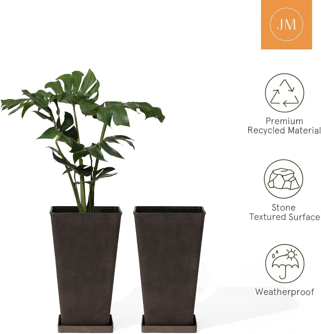 LA JOLIE MUSE Tall Outdoor Planters Set of 2, 20 Inch Large Tapered Planter | Tall Planters with Shelf Insert, Large