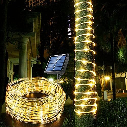 Honche Solar Rope Light 33FT 100L IP65 Weatherproof Outdoor LED Copper Fairy String Tube Lights for Party Garden Porch Yard Home Wedding Vacation Daily Holiday Tree Decoration Lighting (Warm White)