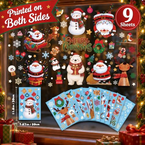 Christmas Window Clings Decorations, Santa & Snowman Stickers Holiday Decor