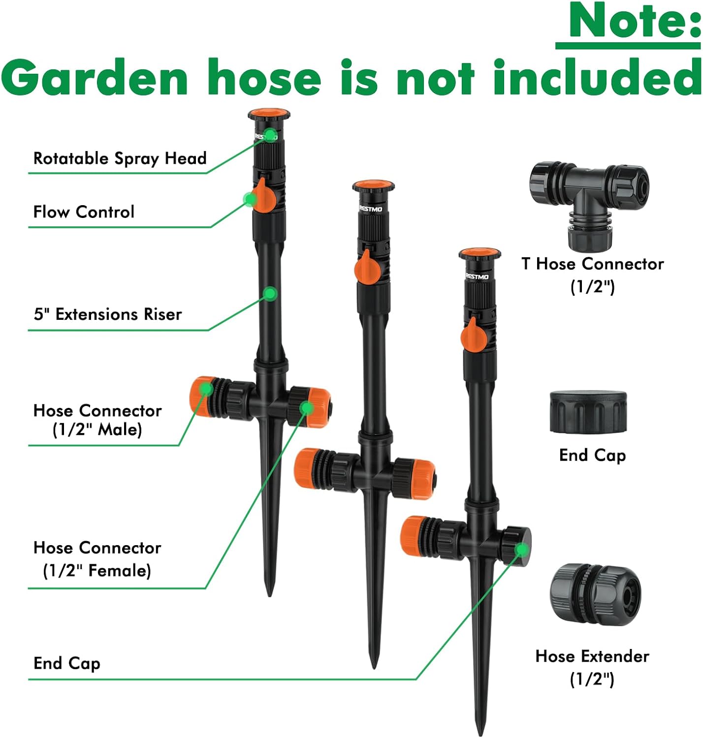 RESTMO Sprinklers for Yard, Above Ground Irrigation Garden Sprinkler System | Adjustable Spray Range, DIY Above Ground