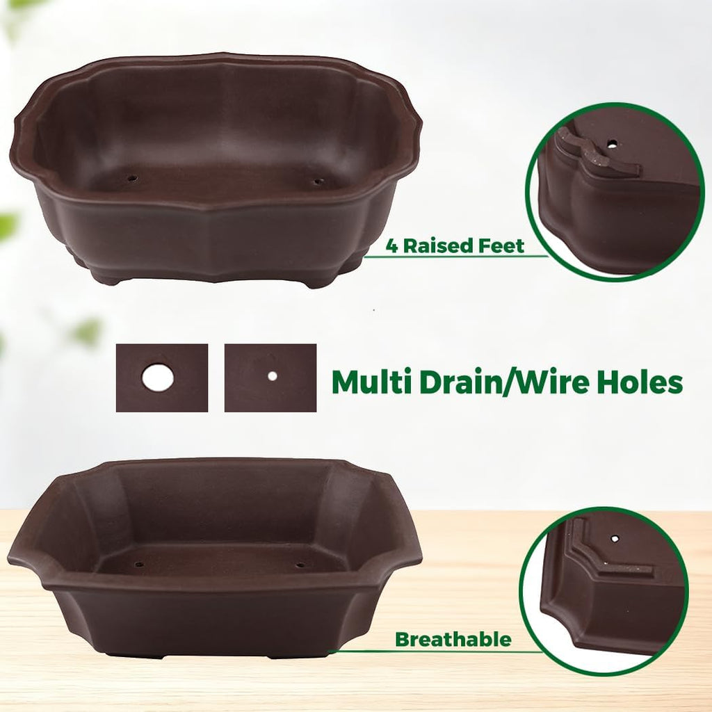 MUZHI 2 Pack 8" Unglazed Ceramic Bonsai Tree Pot Training Planter with Drainage Wiring Hole, Breathable Handmade Zisha