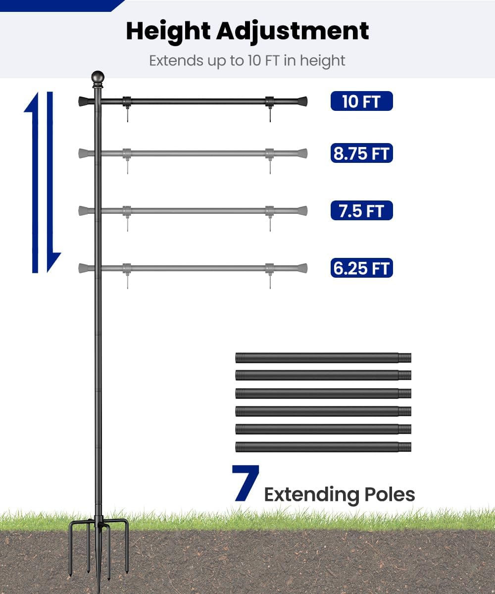 Koutemie 10FT In Ground Flag Pole Holder for Outside House for 3x5 Flags | Adjustable Flag Poles for 3x5 American