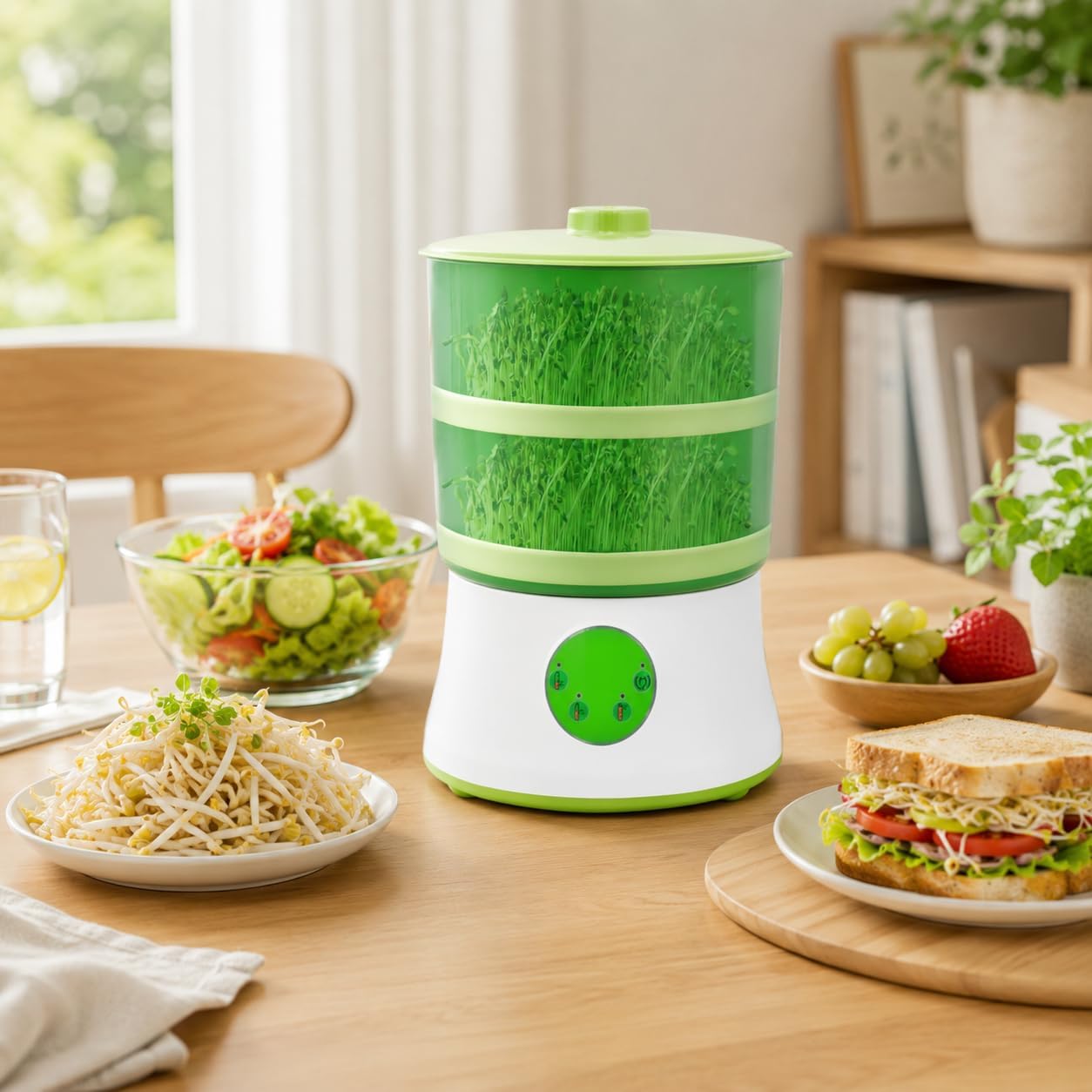 Bean Sprouts Machine, Seed Sprouter Kits, Automatic Sprouts Growing Kit 2 Layers, Auto Household Bean Seed Cereal