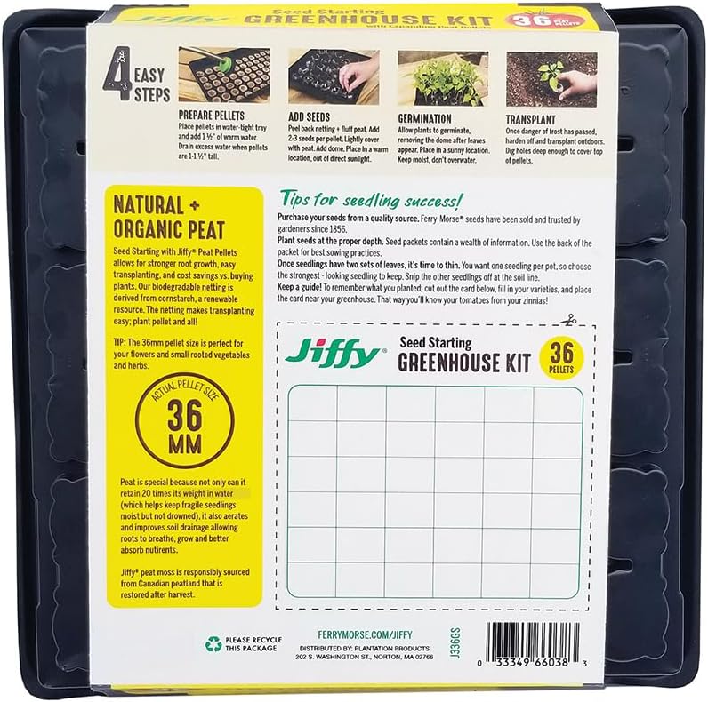 Jiffy Seed Starting Tray Kit - 36 Cell, Bonus 3 Pack, Seeding Starter Kit - 11 x 11 x 4.25 in - Plastic