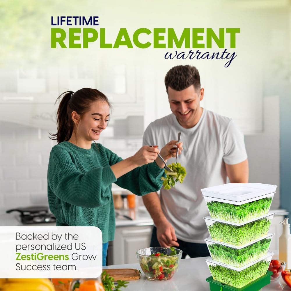 Sprouting Trays - 4-Tier Seed Sprouter with Drain Spout | 4 BPA-free stackable trays with a drain spout for easy home