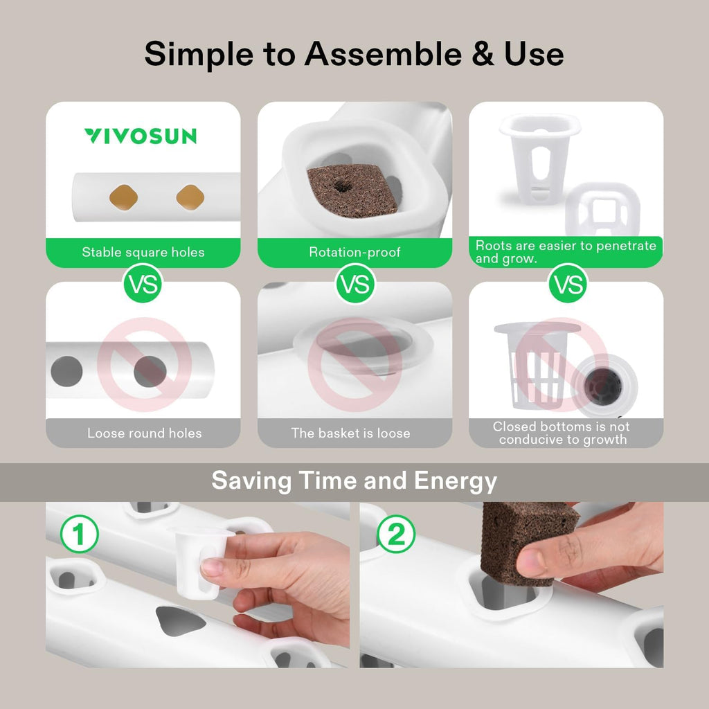 VIVOSUN Hydroponics Growing System 108 Plant Sites, 3 Layers 12 Food-Grade PVC-U Pipes Gardening System Grow Kit with