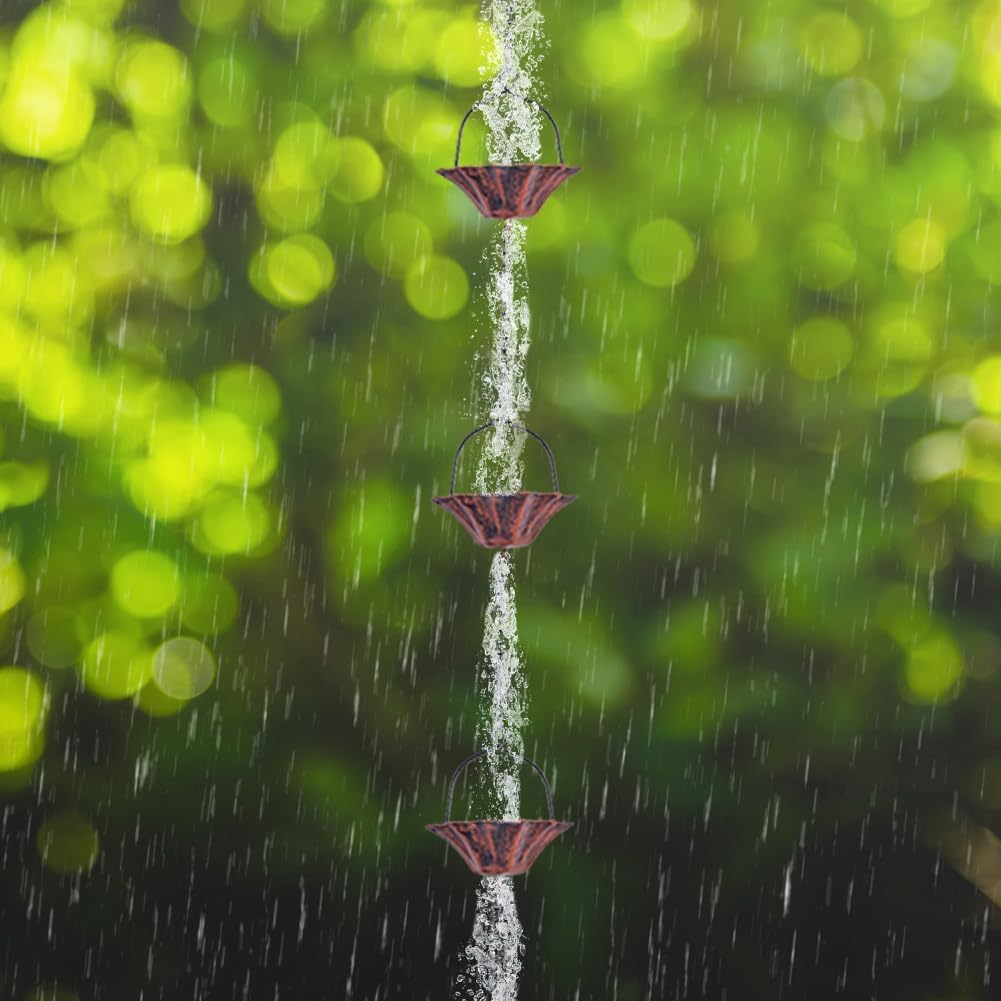 10FT Lotus Rain Chain, Rain Chains for Gutters with 12 Cups | Adjustable Rain Catcher Chain with Bell for Eaves