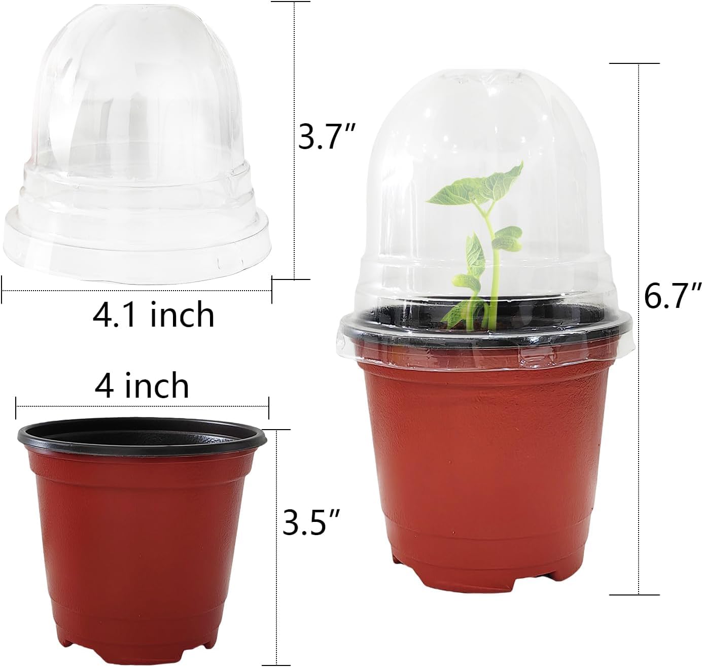 RooTrimmer Plant Nursery Pots with Humidity Domes, 50 Sets 4 Inch Soft Nursery Pots Quality Ones (50 Red Pots + 50