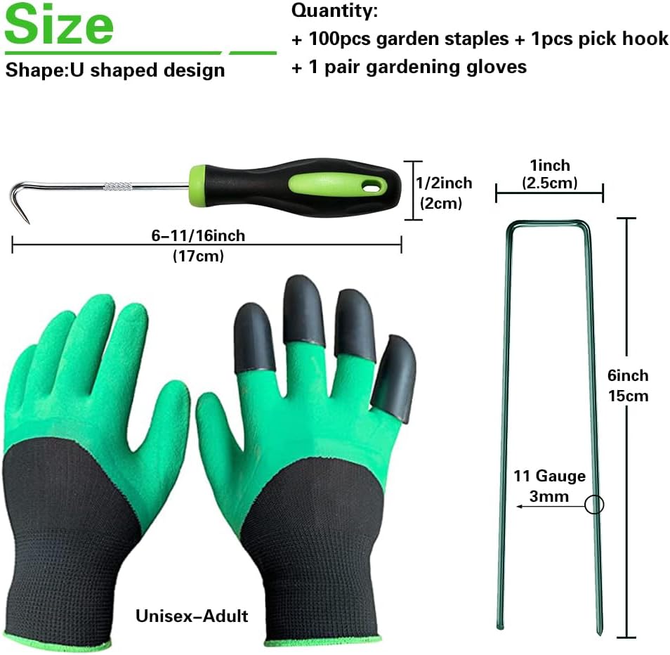 Bakulyor 100Pcs Green Landscape Staples 6 Inch Garden Artificial Turf Stakes Staples, 11 Gauge Lawn Galvanized Ground