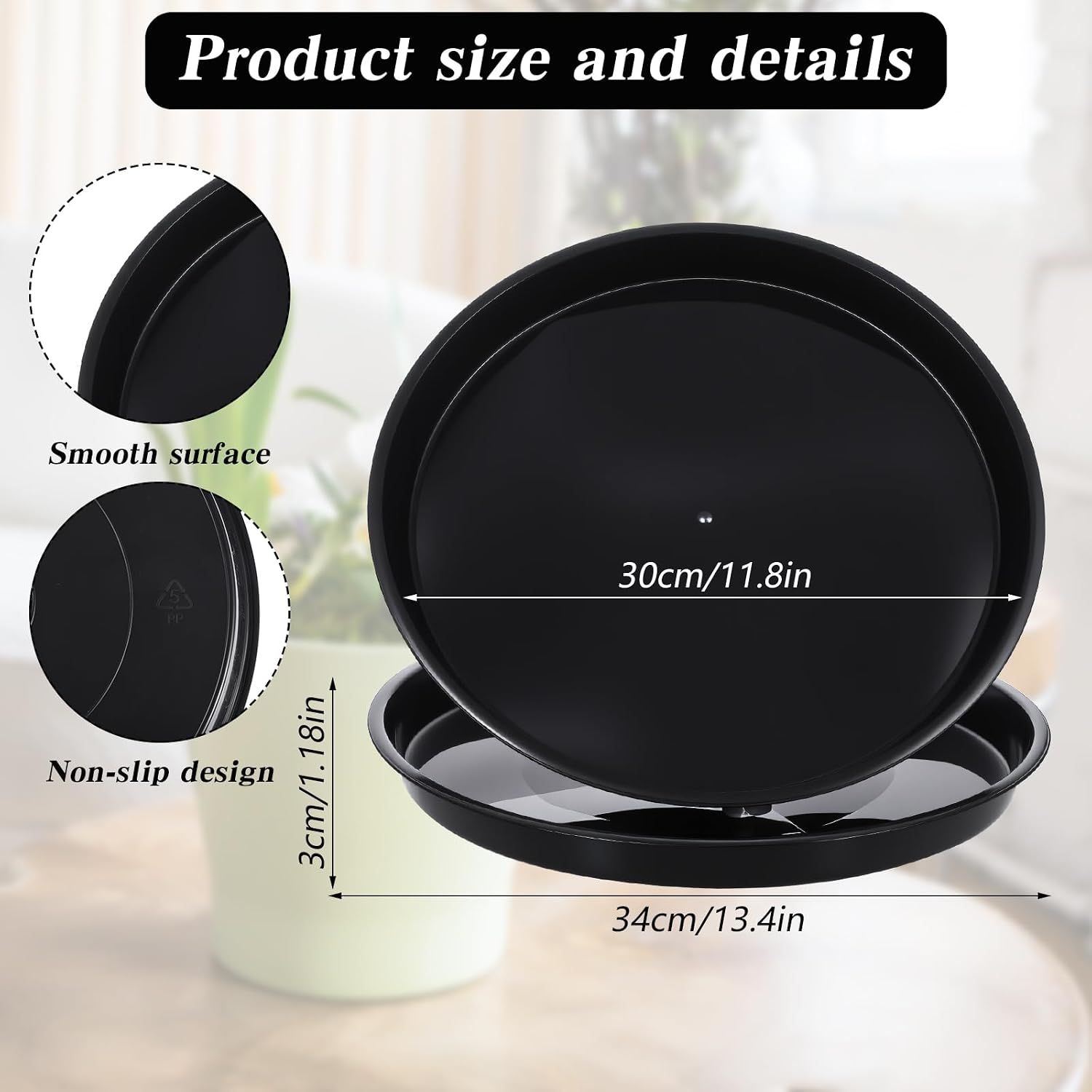 20Pack 13.4 Inch Plant Saucer, Heavy Duty Black Plastic Plant Trays for Pots – Round Drip Trays for Indoor/Outdoor