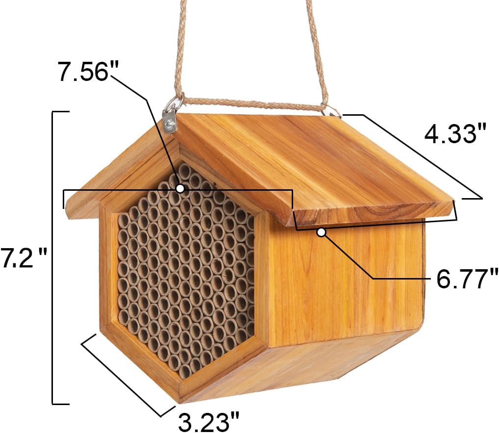 Mason Bee House Wax Coated Bee Hotel, Pollinator House,Natural Handmade Wooden Mason Bee Hotel for Pollinating Bees