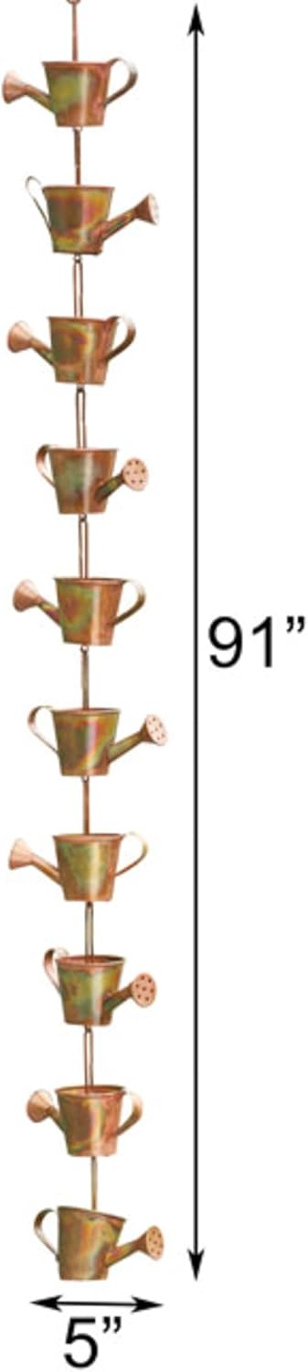 Flamed Copper Colored Watering Cans Rain Chain, 5" x 96" x 2.5"