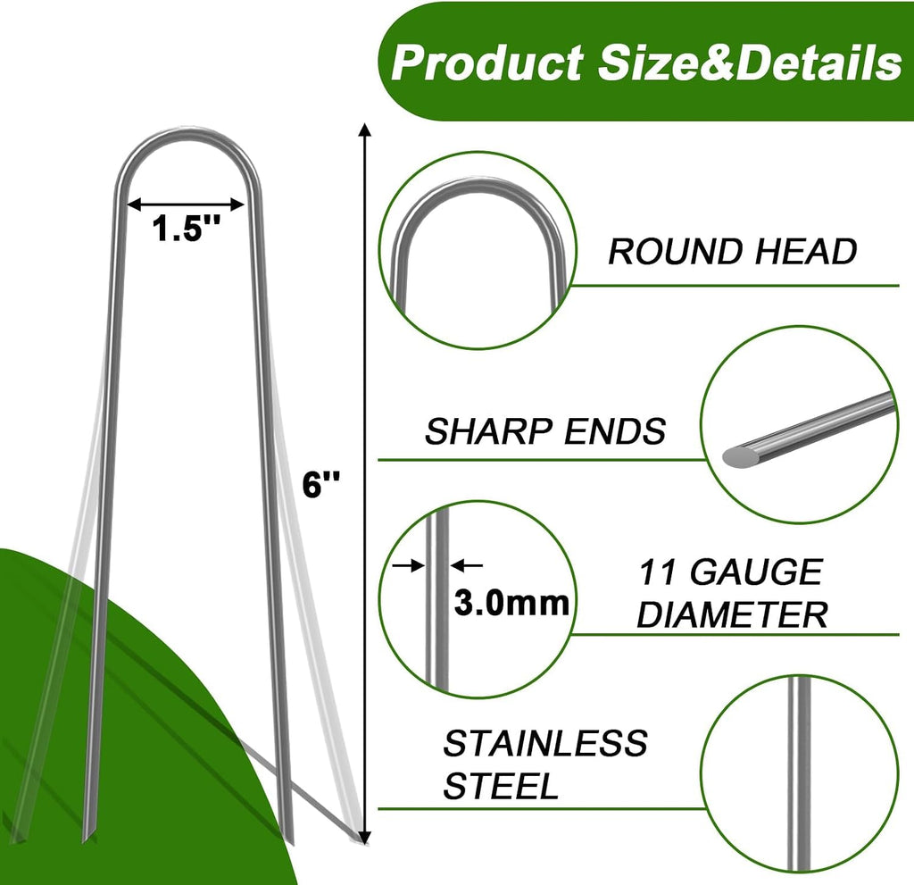 U Shaped Garden Stakes 6 Inch, Galvanized Landscape Staples for Tube | 11 Gauge 100 Pack Drip Line Irrigation Tubing