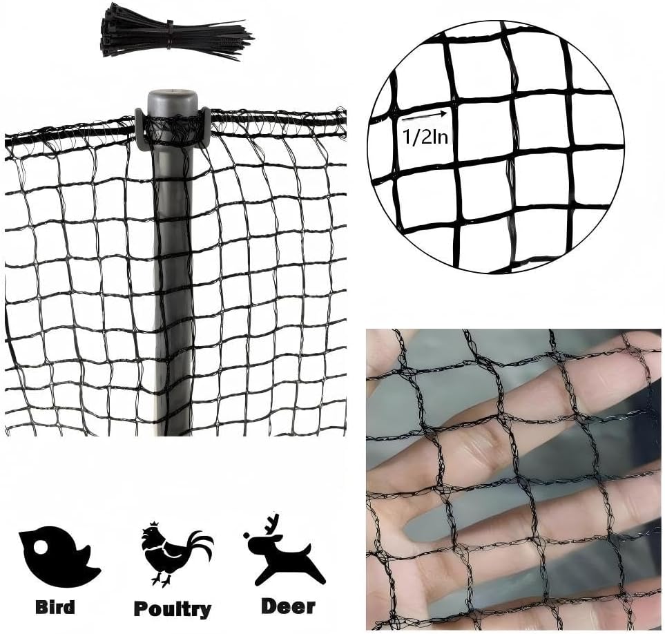 7x100ft Deer Fence Garden Netting 50GSM Square Mesh HDPE Black | Bird Netting And Fruit Tree Netting Shields