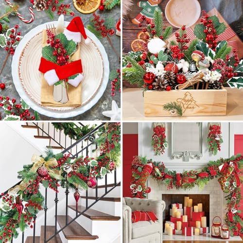 12 Pcs Pine Cones Red Berry Picks Stems Christmas Floral Picks and Sprays