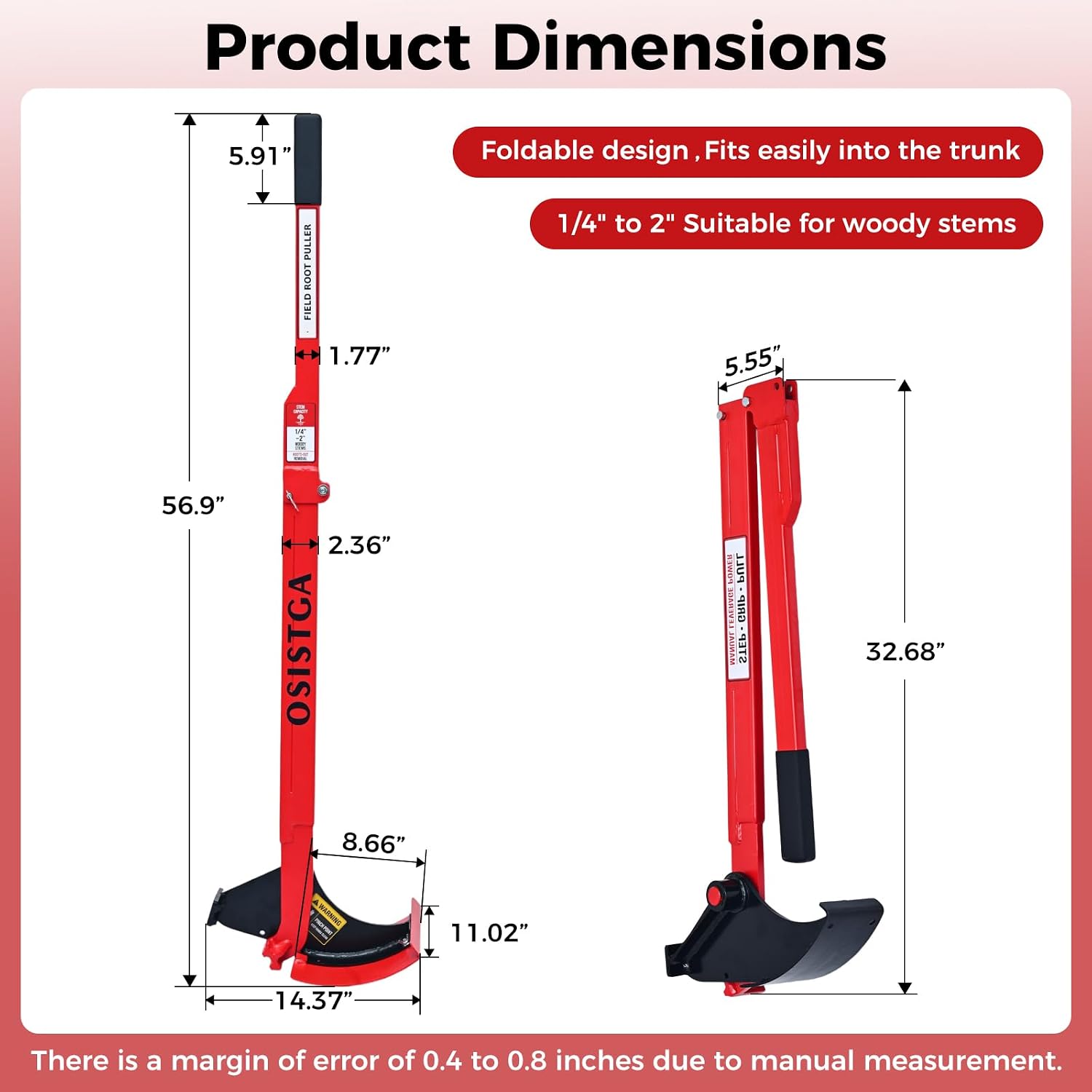 Tree Puller & Sapling Puller Tool, Heavy Duty Root Puller for 1/4" to 2" Woody Stems, High Leverage Manual Tree Root