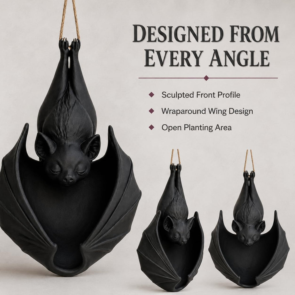 Hanging Bat Plant Pot, Gothic Planter for Succulents and Vines (2pcs) | Gothic bat-shaped resin planter for succulents