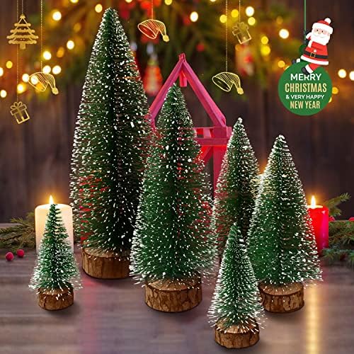 6pcs Mini Christmas Trees Decor, Artificial Bottle Brush Tabletop Trees, 4 Size Holiday Decoration for Xmas (Green)