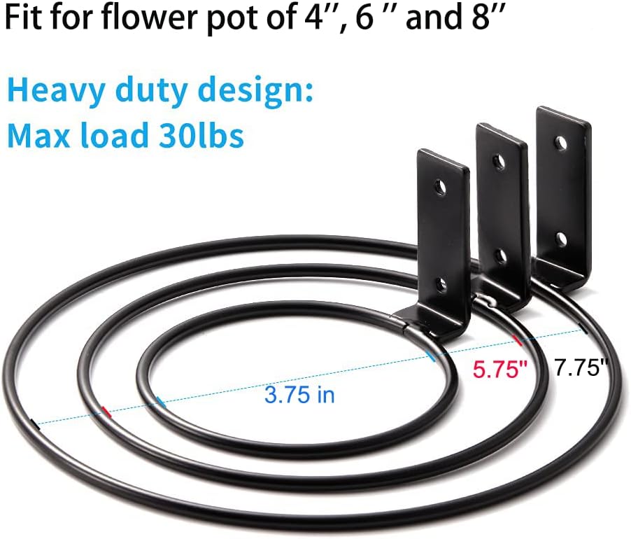 Plant Holder Ring 8 Inch Wall Mounted, 6 Pack Flower Pot Hangers Metal Plant Stand Hanging Bracket Basket Hooks