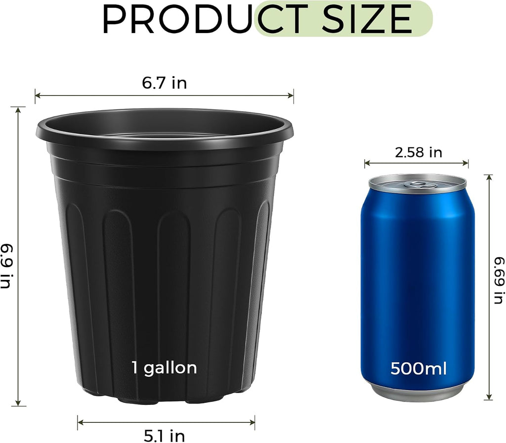 GroTheory 100 Pack 1 Gallon Nursery Pots, 6.7 Inch Plastic Pots for Plants | Plastic Flower Pots with Drainage Holes