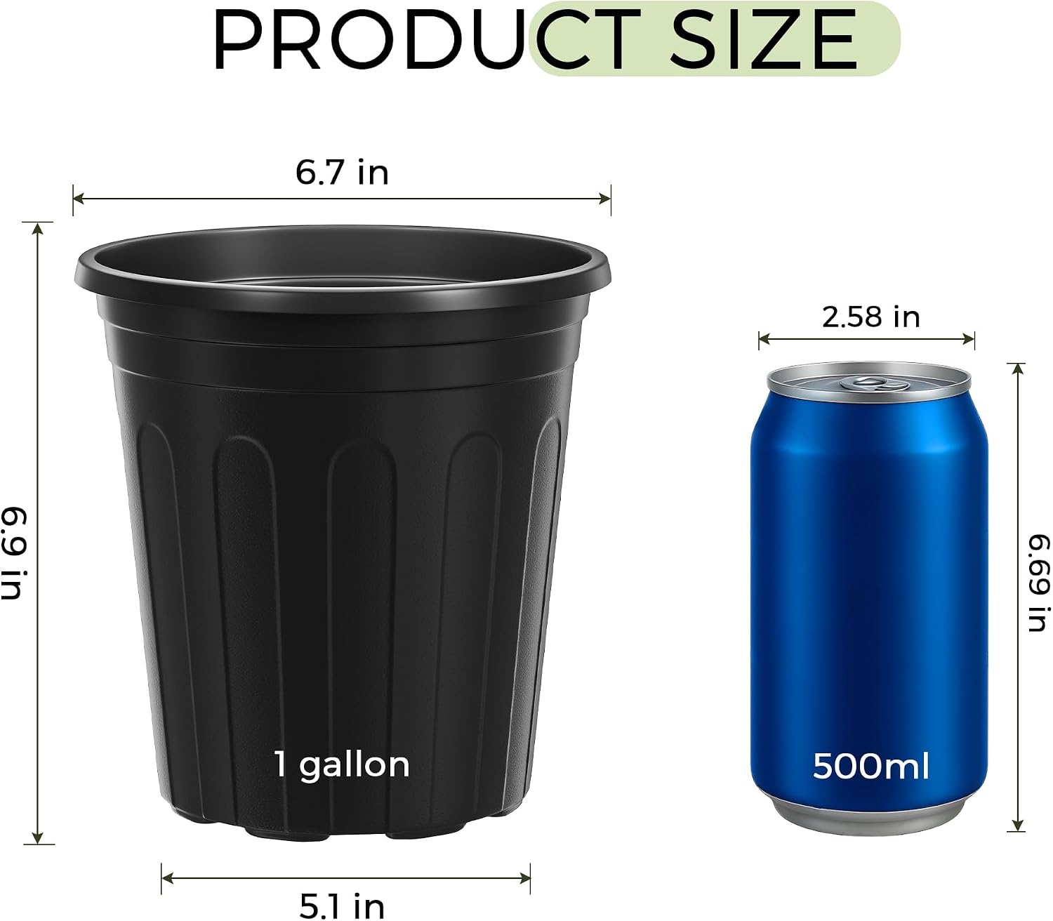 GroTheory 100 Pack 1 Gallon Nursery Pots, 6.7 Inch Plastic Pots for Plants | Plastic Flower Pots with Drainage Holes