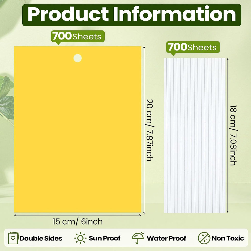 Qualirey 700 Pcs 6x8 Inch Yellow Sticky Traps for Gnats, Dual-Sided Sticky Gnat Traps for Indoor Outdoor, Fly Catcher