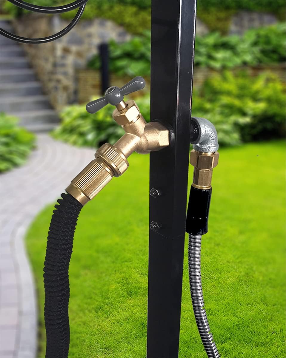 Freestanding Garden Hose Holder Stake with Brass Faucet, Heavy Duty Metal Water Pipe Storage Stand Rack for Outdoor
