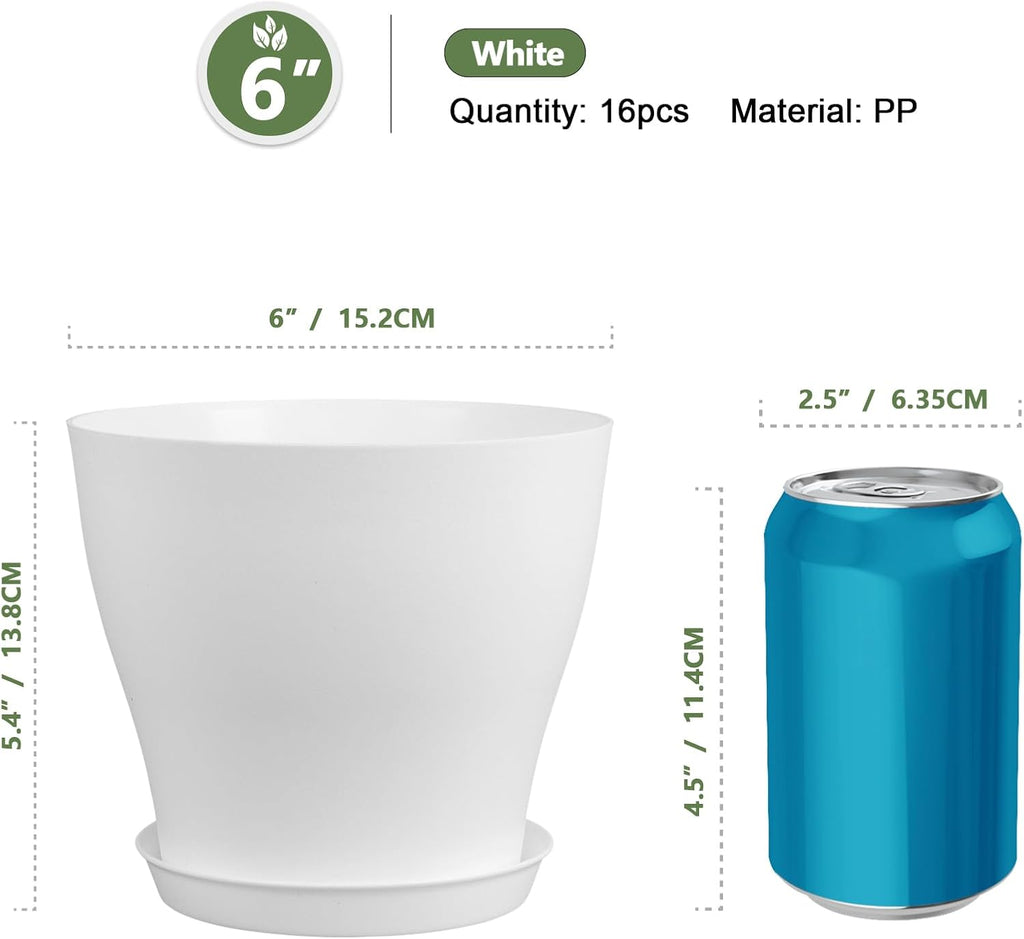 Meowell 6 inch Plastic Nursery Pots, 16 Pack Plant Pots for Small Indoor Outdoor Plants, Flower Pots with Drainage
