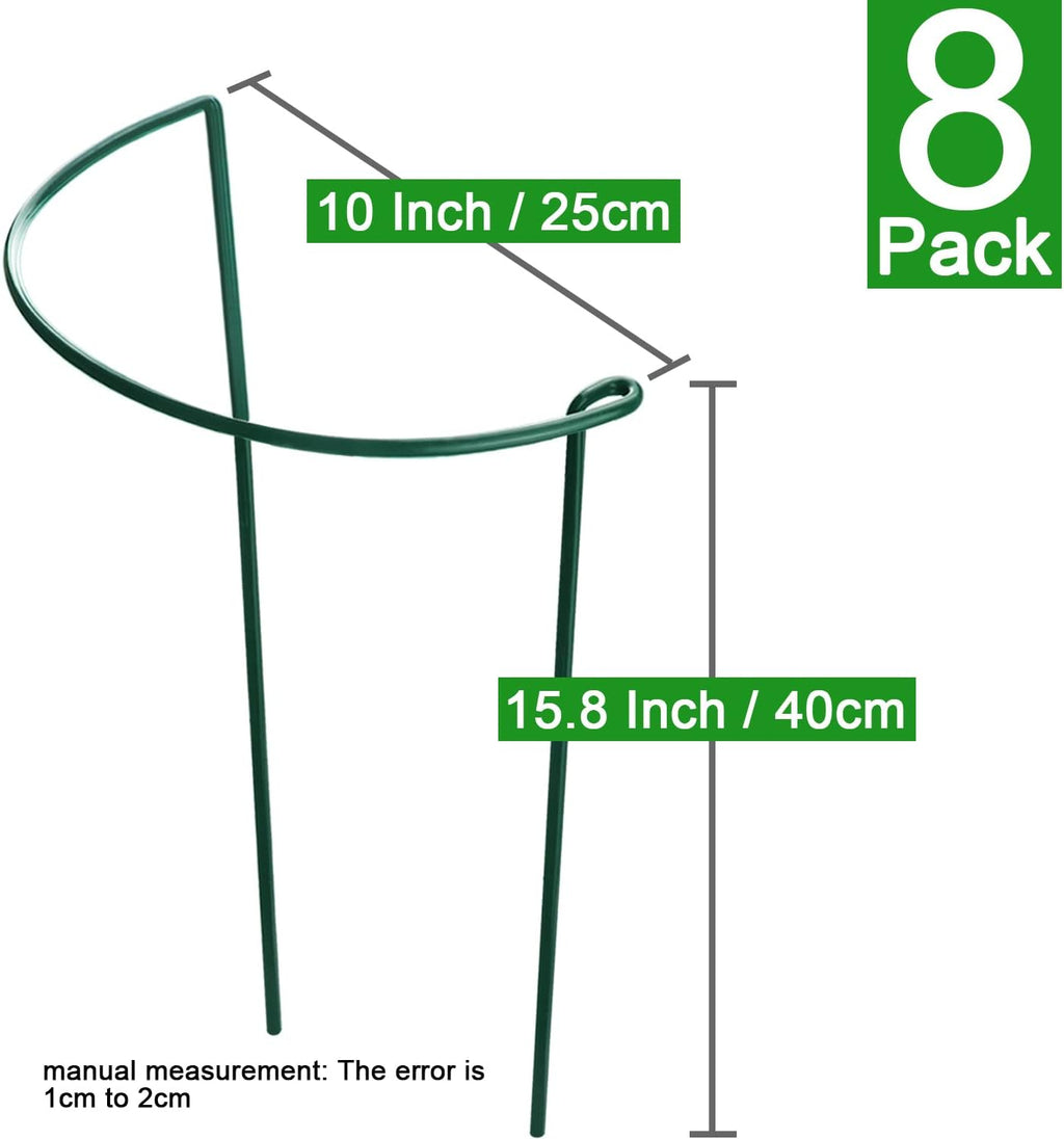 HiGift 16 Pack Plant Support Stakes, Half Round Metal Garden Plant Stake Indoor Peony Cages and Supports, Green Plant