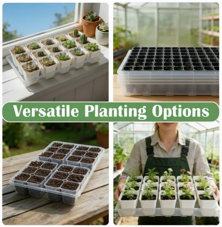 RooTrimmer 1020 Nursery Pot Trays 5 Pack, Transparent Plastic Flat Seed Starter Tray, Durable Square Seedling Starting