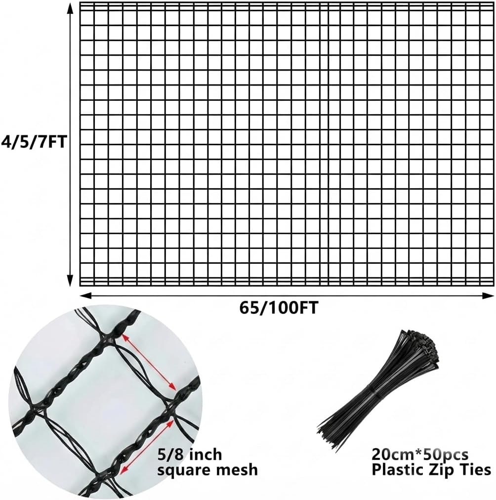 7x100ft Deer Fence Garden Netting 50GSM Square Mesh HDPE Black | Bird Netting And Fruit Tree Netting Shields
