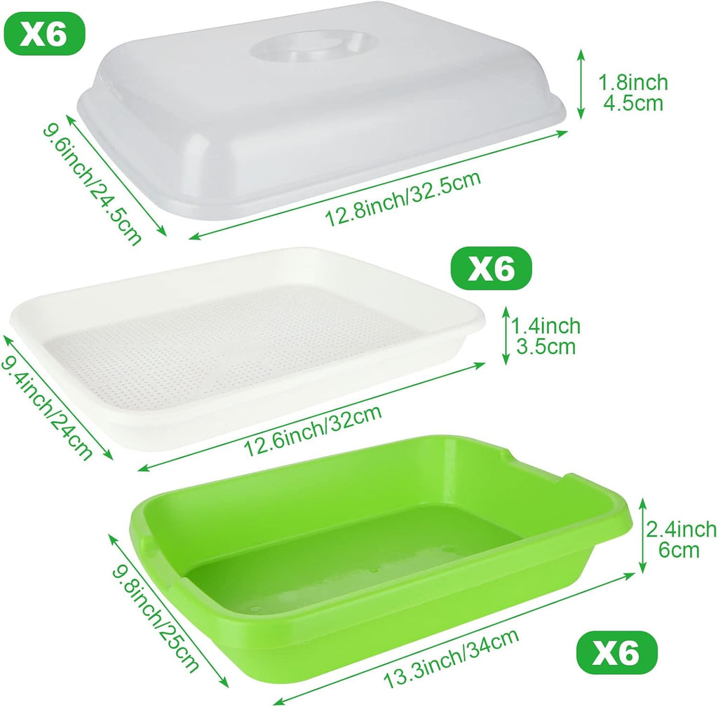 SHUESS 6 Pack Seed Sprouting Tray with Drain Holes BPA Free Nursery Tray Microgreens Growing Trays Wheatgrass Grower