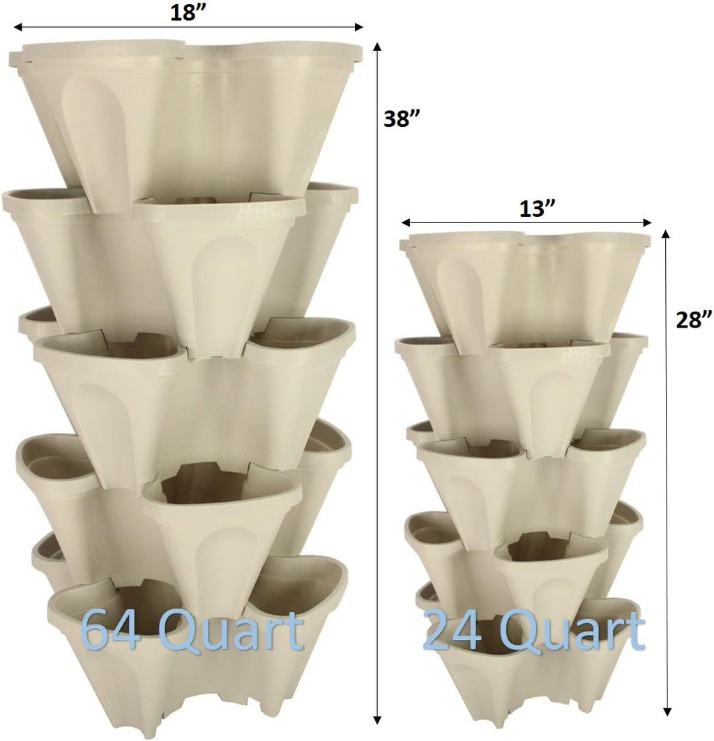 Large 64 Quart - Stackable Planter 5-Pack - Stone Color - Grow More in Less Space - DIY Vertical Gardening System - for