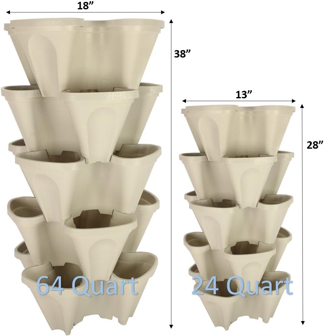 Large 64 Quart - Stackable Planter 5-Pack - Stone Color - Grow More in Less Space - DIY Vertical Gardening System - for