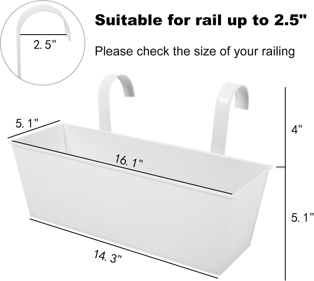 Railing Planters Outdoor Balcony 16 Inch Deck Over The Railing Planter Boxes Hanging Planters for Fence Flower 5 Pcs