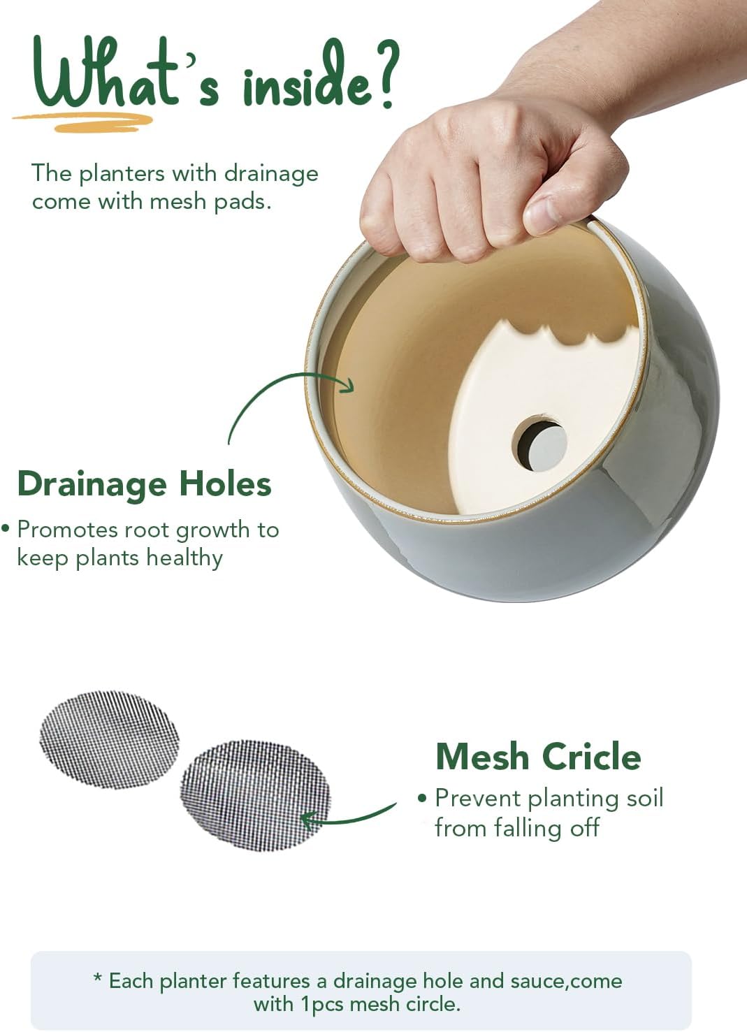 LE TAUCI Plant Pots for Indoor Plants, 4.1+5.1+6.5 inch, Set of 3, Ceramic Planters with Drainage Hole and Saucer