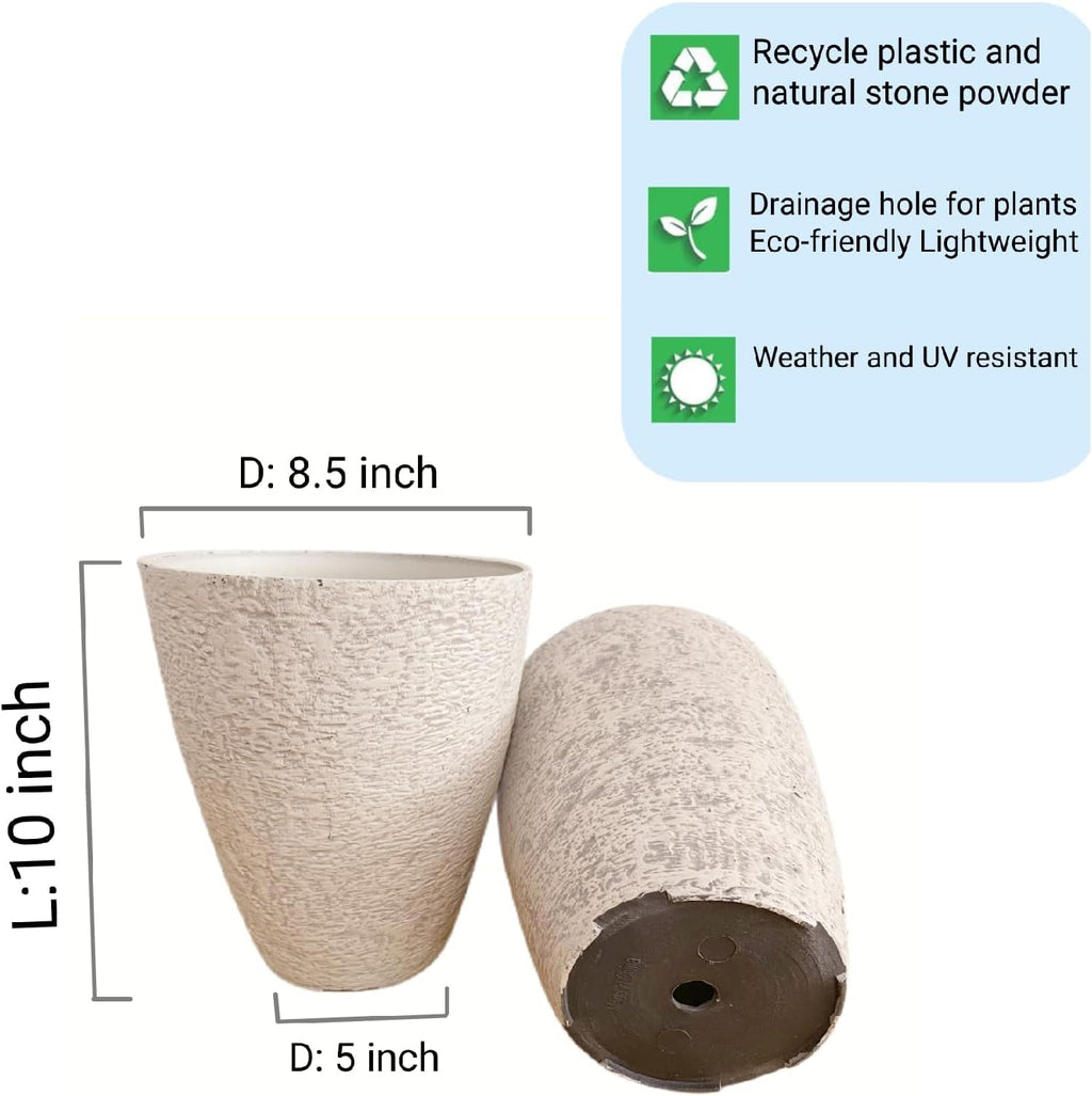 10 inch Garden Planter Lightweight Indoor Outdoor Pots with Drainage Hole for Potted Plants Flowers Greenery, Set of 2