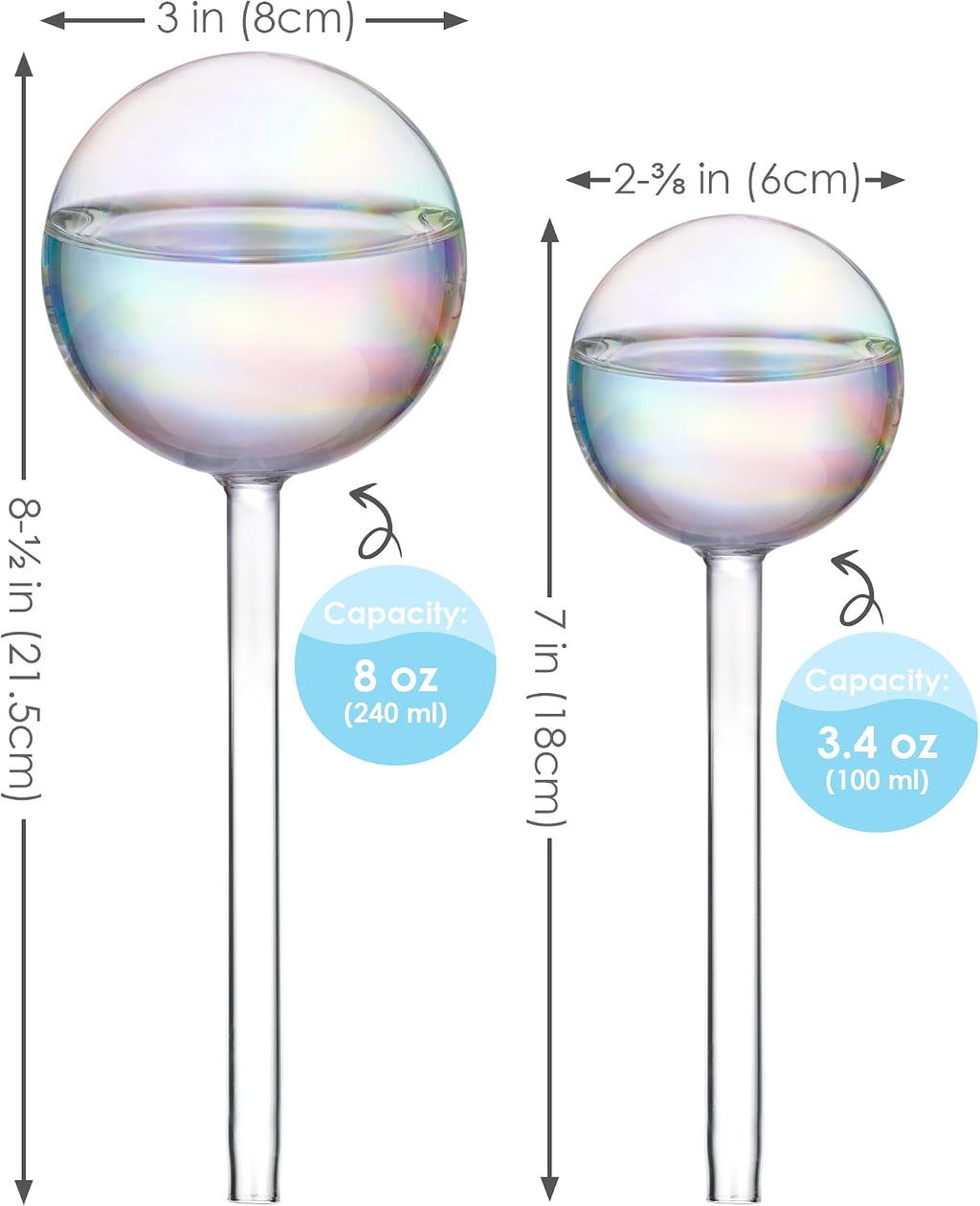 Tomorotec Glass Plant Watering Globes, Self Watering Spikes 2 Large+2 Small | Handcrafted Automatic Irrigation Spikes