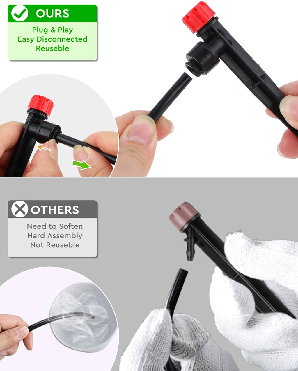 250FT Drip Irrigation System for Garden - 50FT 1/2" Main Tube & 200FT 1/4" Branch Tubing, Brass Splitter, Quick Connect