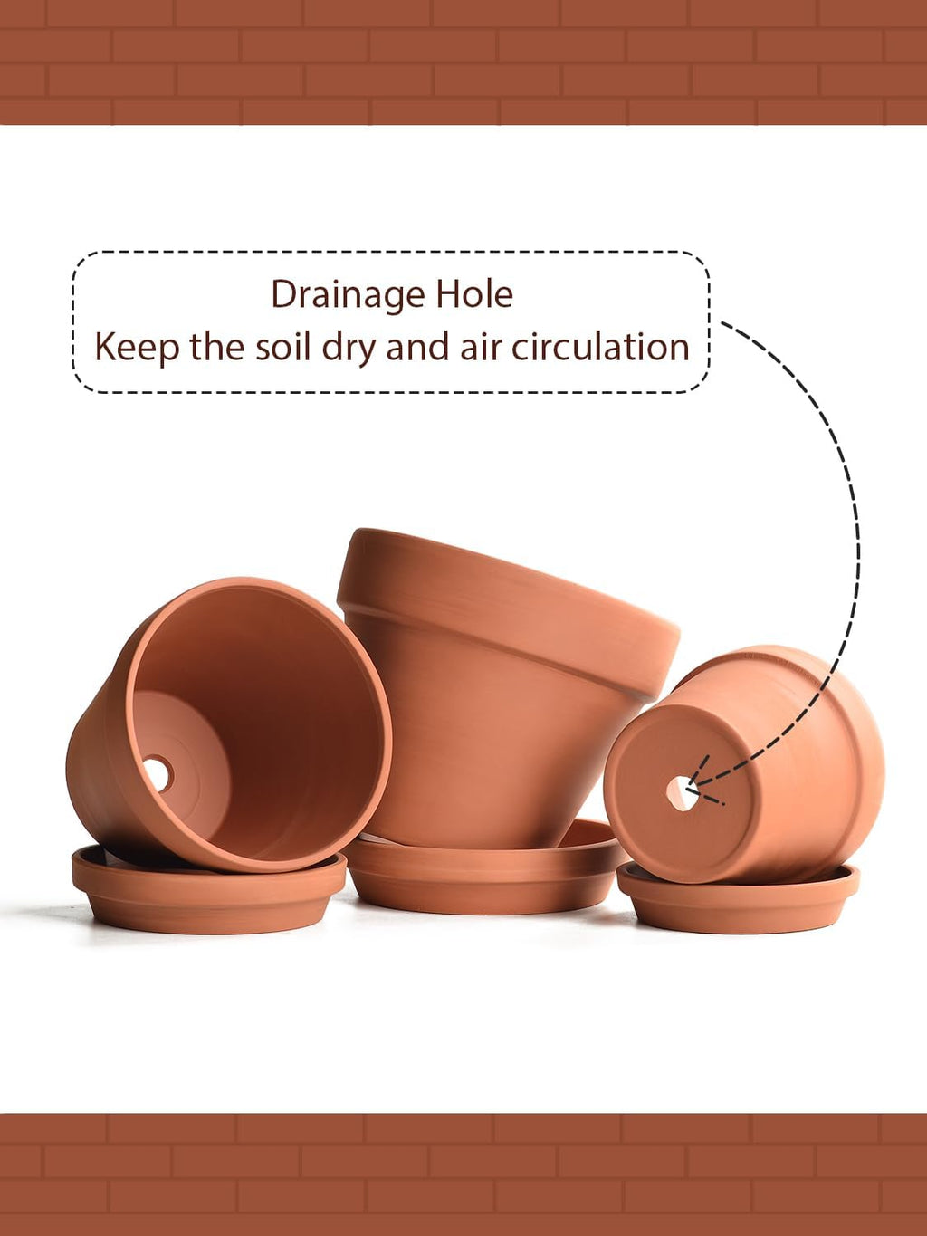 INGOFIN Terracotta Pots Set with Saucer - 5/6/7 inch Ceramic Clay Planters with Drainage Hole, Garden Flower Succulent