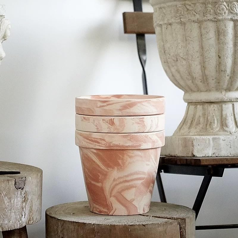 Random Mood Macchiato Terracotta Plant Pots – Handmade 6-Inch Clay Ceramic Flower Pots with Drainage Holes, Set of 3 –