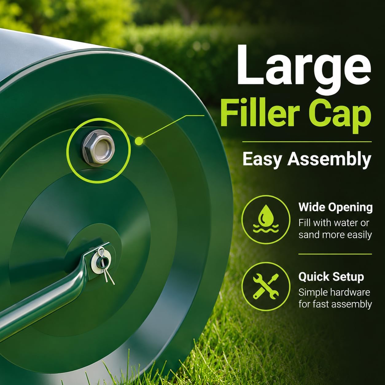 Lawn Roller, Heavy-Duty Push/Tow Behind Water/Sand Filled Garden Drum Roller for Park, Garden, Yard, Ball Field