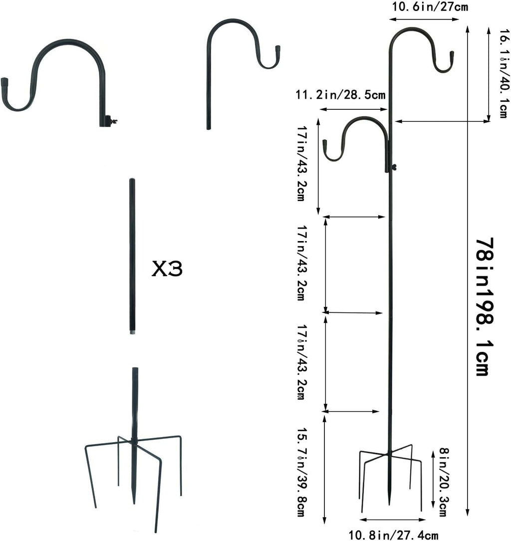 MIPON Adjustable 78/62/46/30 Inch Double Shepherds Hooks or Outdoor | Garden Shepards Hook for Outdoor Bird