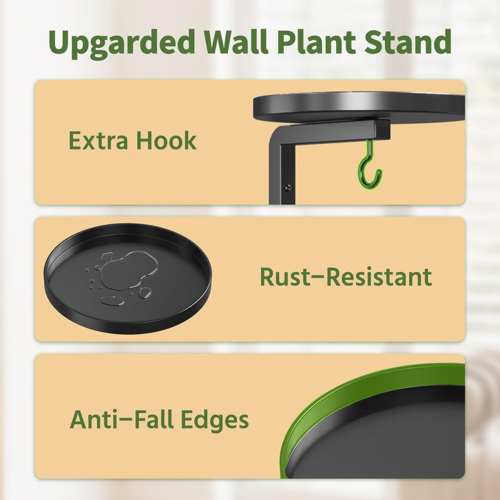 LASZOLA Plant Hanger Holder Window Shelf Wall Mounted Indoor, 3 Pcs Black | Modern Metal Floating Stand, Hanging Flower
