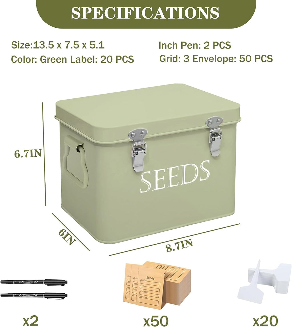Ecopark Seed Storage Box, Professional All-in-one Kit | with 2 Pens, 20 Plant Labels and 50 Seed Envelopes, Metal
