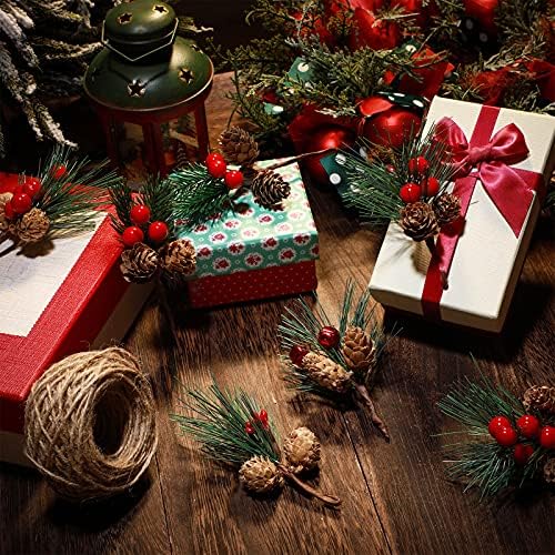 Canlierr 20 Pcs Christmas Pine Picks Pinecones Berries Set,Vivid Style