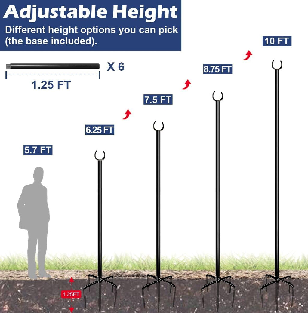 10FT String Light Pole for Outdoor, Heavy Duty Metal Lighting Stand Pole for Garden Lawn Backyard Patio Holiday Wedding