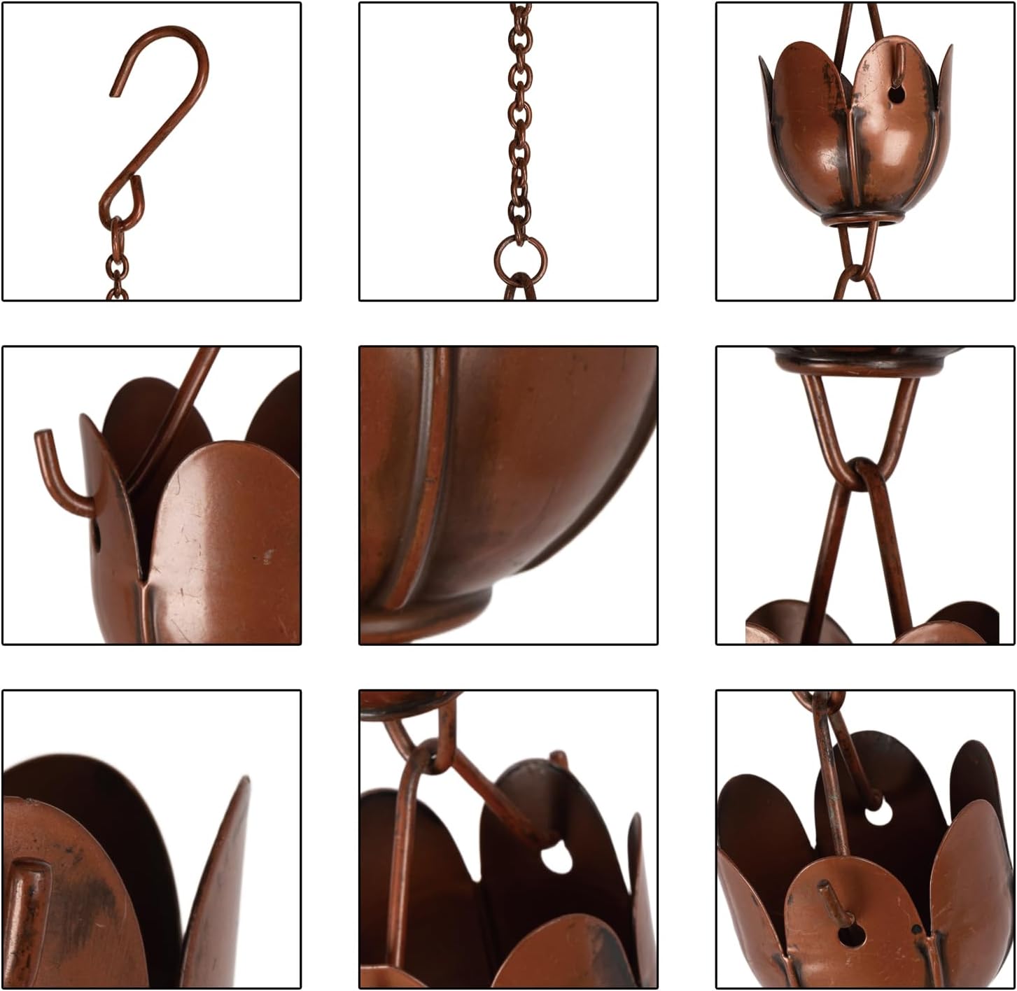 6ft Rain Chain for Gutters Durable Antique Copper Rain Chains for Outside with 17 Large Lotus Cups Decorative Rain