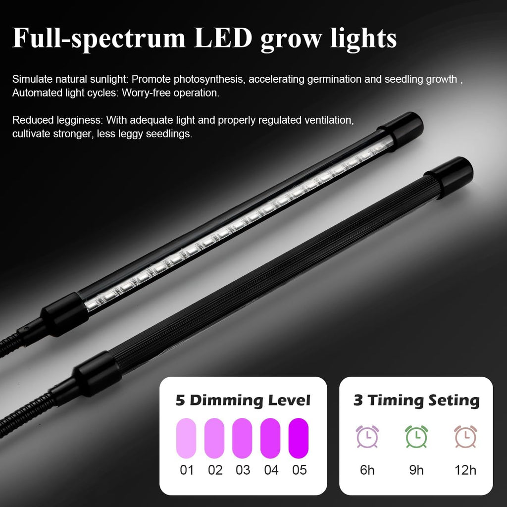 2-Pack 1020 Seed Starter Trays with Heat Mat and Clip-On Grow Light | 7.3" High Dome, Adjustable Gooseneck Light, for